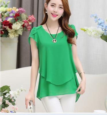 China 2017 Summer New Anti-pilling Women Blouse Women O-neck Female Short Sleeve Loose Chiffon Blouse Plus Size Blouse for sale