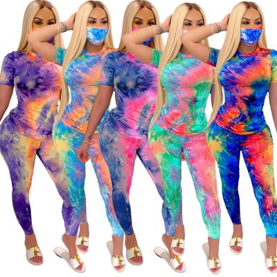 China wholesale Anti-wrinkle women two piece T-shirt shorts and pants suit tie dye teams clothing for sale