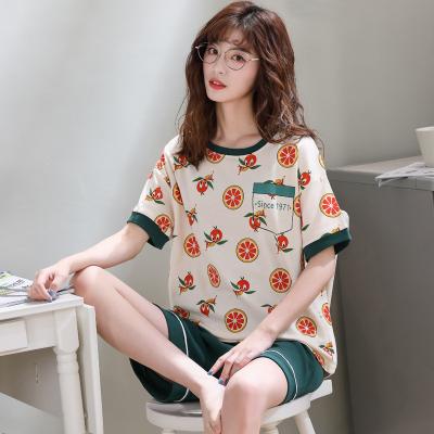 China Breathable 2 Pcs/Set Women Cotton Pajamas Suit Feminine Girls Causal Summer Shorts Sleeve Shorts Sleepwear for sale