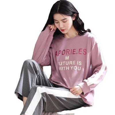 China Breathable 2 Pcs/Set Women Cotton Pajamas Suit Female Girls Causal Spring Autumn Long Sleeve Pants Sleepwear for sale