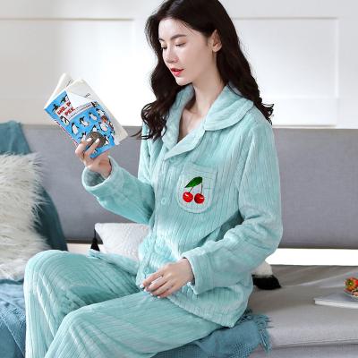 China Breathable Custom Women Winter Wear 2 Piece Set Women Winter Pajamas 2020 Long Sleeve Sleepwear for sale