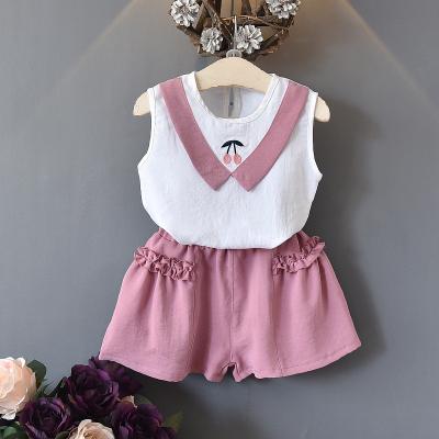 China Children's Casual Clothes 2pcs/set Cherry Embroidery Accessories Children Clothes Casual Sets For Kids Girls for sale