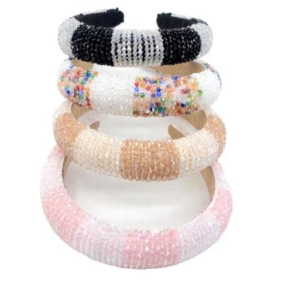 China Hot Headwear Style Wide Handmade Crystalds Beaded Thick Headbands Beads Headbands Crystal Bling Rhinestones Baroque Padded Hair Circles for sale