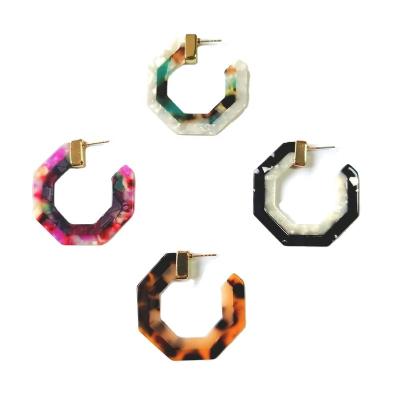 China High Quality Colorful Stylish Mixed Colors Hexagonal Stud Earrings Fashion Style Hot Acetate Geometric CLASSIC Double Stud Earrings for sale