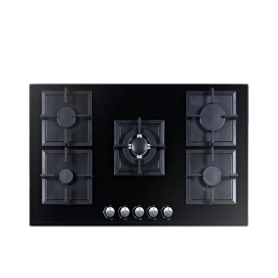 China Hotel 5 Burner Gas Hobs Kitchen Cook Tops Built-in Tempered Glass Gas Hob for sale