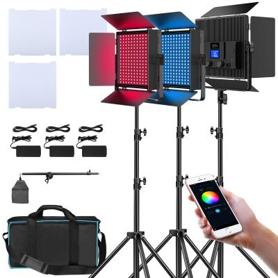 China 9 Light Effects 3 Packs Photography Light Lighting Video LED Panel Kit RGB With App Control 60W 7500lm 504 Led Beads 3200-7500K Ra96+ 9 Effects for sale