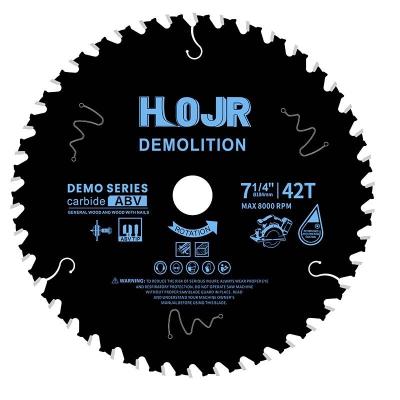 China For Cutting General Wood and Wood with Nails HOJR 7-1/4in x 42T Demolition CTT Circular Saw Angled Blade Construction Framing Carbide for Cutting Wood with Nails for sale