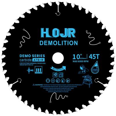 China For Cutting General Wood and Timber with HOJR 254mm x 45T Nail Demolition CTT Circular Saw Angled Blade Carbide for Cutting Nail-Embedde Dwood for sale