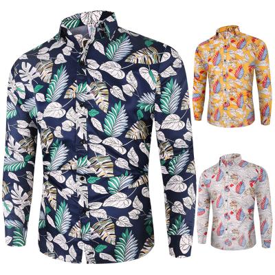 China Anti-pilling floral cheap men's long sleeve printed T-shirt new high quality men's casual shirt European style for sale