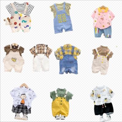 China Normcore/leisure minimalist kids best price cartoon cotton summer wear two sets of pure cotton men's and women's shirts and pants wholesale for sale