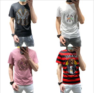 China Anti-Wrinkle Manufacturer Price Diamond Casual Hot Men's Round Collar T-Shirt Most Popular 100% Cotton European Printed Short Sleeve Men for sale