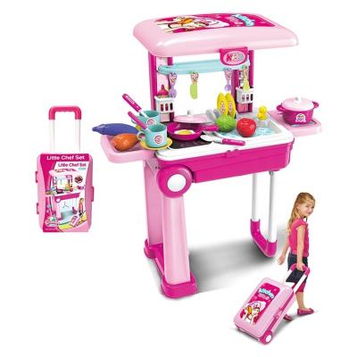 China Study Pretend Toy Hot Sale Role Play Interactive Pretend Play Kids Cooking Toy Kitchen Set Wooden Toys For Trolley Suitcase 2-in-1 For Wholesale for sale