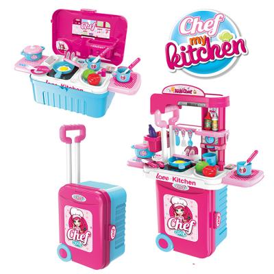 China Study Pretend Toy Children Pretend and Play Set Educational Plastic Toy Kitchen Home Play Set Toys 3 in 1 Suitcase Set Toys for sale