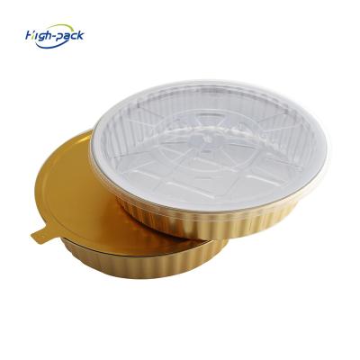 China Baking Gold Aluminum Foil Rolls Tin Foil Box Disposable Round BBQ With Lid Bento Lunch Container Takeout for sale