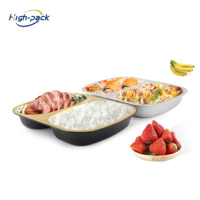 China Black Food Outside, Gold Inside Disposable Salad Container Aluminum Foil Food Takeout Trays by ALCHN for sale