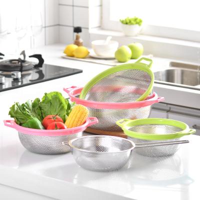 China Viable Pasta Mesh Strainer Stainless Steel Kitchen Fruit Basket Rice Colander for sale