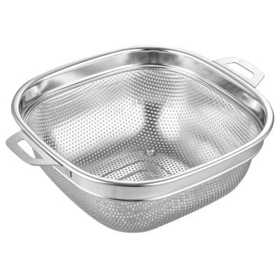 China High Quality Viable Stainless Steel 26cm Square Punch Wash Fruit And Vegetable Basket For Kitchen for sale