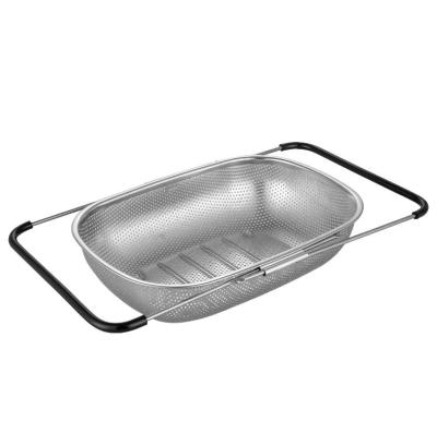 China Sustainable Rectangular Kitchen Stainless Steel Colander, Over Sink Mesh Colander Collapsible for sale