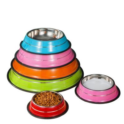 China Wholesale 201 Color Bar Stocked Stainless Steel Striped Cat Food Bowl Pet Bowl for sale