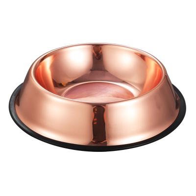 China Statistical Style Rose Gold Stainless Steel Cat Food Basin Dog Food Basin Pet Stocked Bowl for sale