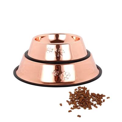 China Sustainable Design Luxury Rose Gold Pet Feeder Bowls Stainless Steel Dog Bowl for sale