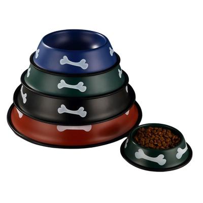 China Non Spill Low Color Spray Paint Dog Cat Water Bowls Stainless Steel Rubber Pet Feeder Viable for sale