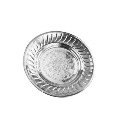 China Home Decor Table 410 Stainless Steel Round Bronze Tray Food Meal Bowl Serving Tray Lily Stamping Fruit Dessert Dish for sale