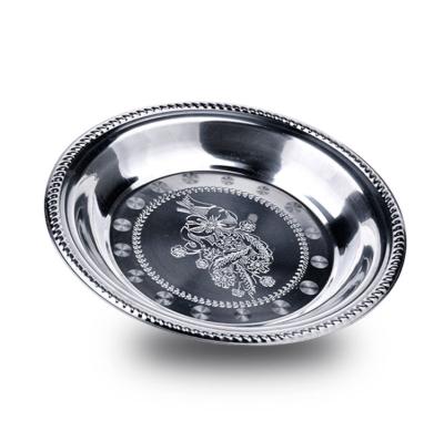 China Sustainable Newcomer Restaurant Round Large Stainless Steel Plate Food Serving Tray Metal Charger Wedding Plates for sale