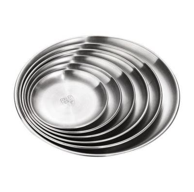 China Cheap Sustainable Price Metal Round Dinner Dish Stainless Steel Dinner Plate For Toddlers Kids 8 Inch Pizza Pan Trays for sale