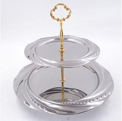 China Sustainable Cake Stand 2 Tier Tea Cake Stand Tower Fruit Dessert Tray Cupcake Party Stainless Steel Serving Tray Food Display Stands for sale