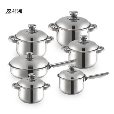 China Sustainable LZ-12pcs Kitchenware Stainless Steel Cookware with Glass Cooking Pot and Lid Stainless Steel Saucepan for sale