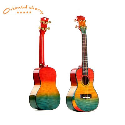 China Maple with Tiger Stripes Best Selling 24inch Concert Ukulele Solid Maple Colorful for sale