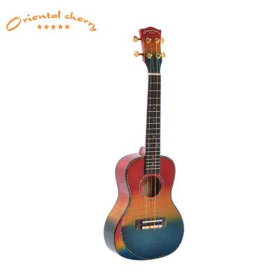 China Maple With Tiger Stripes High Quality 24 Inch Hawaii Rainbow Armrest Ukulele Suppliers for sale