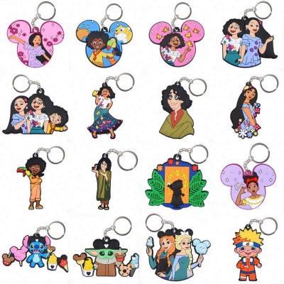 China Rubber Manufacturer Wholesale Lots of Soft PVC Encanto Designs Cute Animal Keychains Rubber Keychains With Supporting Card for sale