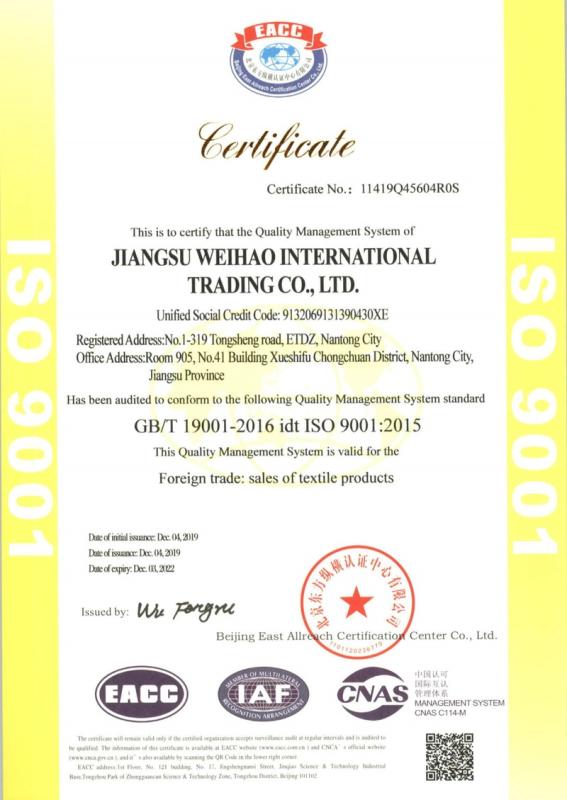 ISO9001 - Jiangsu Weihao International Trading Co., Ltd.