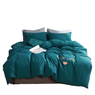 China Disposable 100% Cotton Washed Solid Color Embroidery Like You Duvet Cover Sheet Set for sale