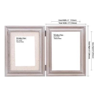 China DIY Factory Direct Sales Double 5x7 Folding Photo Frame Custom Vertical Photo Frame 2 Opening Hinge Family Photo Frame for sale