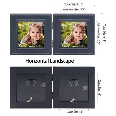 China Wholesale Custom DIY 4x4 Double Picture Frame Vertical Hinged Folding Photo Frame 2 Opening Family Frame Collage for sale