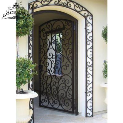 China Waterproof Iron French Door Entrance Exterior Iron Door Designs Wrought Iron Front Double Door for sale