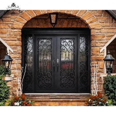 China Modern French Doors Wrought Iron Exterior Doors Waterproof Exterior Double Door House Wrought Iron French Doors for sale