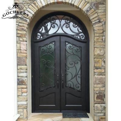 China Weatherproof Exterior Wrought Iron French Doors Iron Door Designs House Wrought Iron Double Door for sale