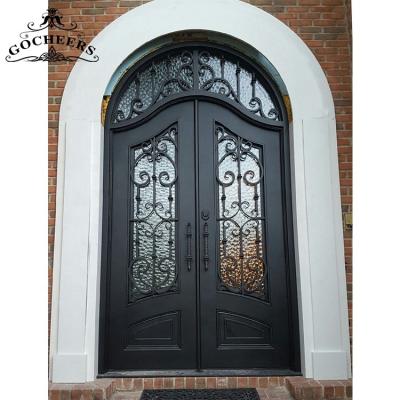 China Waterproof modern exterior wrought iron front door house doors wrought iron french glass door for sale