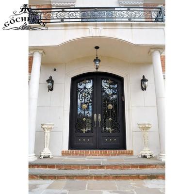 China Waterproof Exterior Iron Glass Door Exterior Front Doors Wrought Iron Front Doors for sale