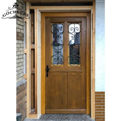 China Waterproof Iron Front Wooden Doors Entry Solid Wood Door Designs Modern Iron Wood Exterior Doors for sale