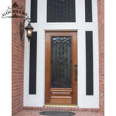 China Waterproof Modern Iron Exterior Doors Door Design Wrought Iron Wood Main Wooden Front Door for sale