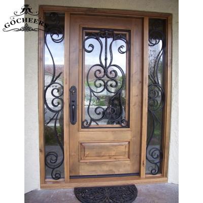 China Front Entry Door Designs Wrought Iron Waterproof Wooden Doors Main Entry Wood Iron Solid Wood Exterior Doors for sale