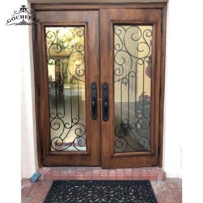 China Door Entry Wrought Iron Doors Designs Wrought Iron Doors Waterproof Main Solid Wood Iron Wooden Exterior Doors for sale