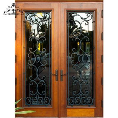 China Design Wooden Doors Wooden Wrought Iron Entry Door Waterproof Modern Exterior Main Wooden Iron Door for sale