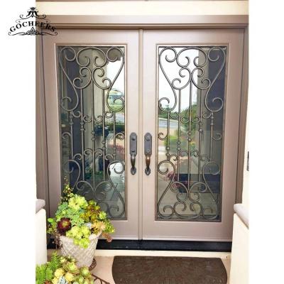 China Waterproof Wrought Iron Front Door Iron Front Door Main Door Design Main Wooden Entry Door for sale