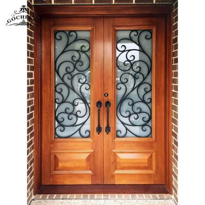 China Wrought iron interior door design wrought iron wooden front door waterproof wooden interior door wrought iron front door for sale